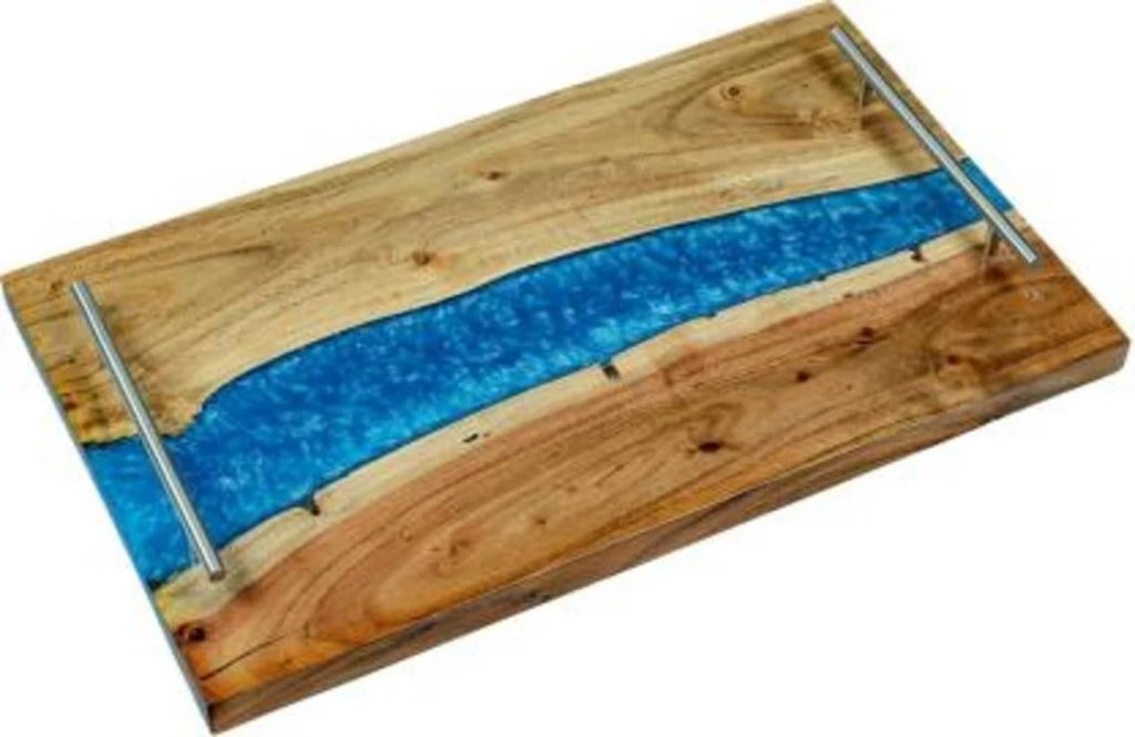 Epoxy Fully Customized Resin Green River Live Edge Wood Tray - resinhomefurniture