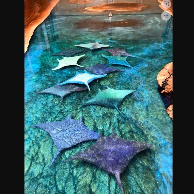 Epoxy Resin Artistic Handmade Ocean Island Beach with Shark and Stingrays Art Solid Wood Coffee/Dining Tables for Living/Dining Rooms - resinhomefurniture
