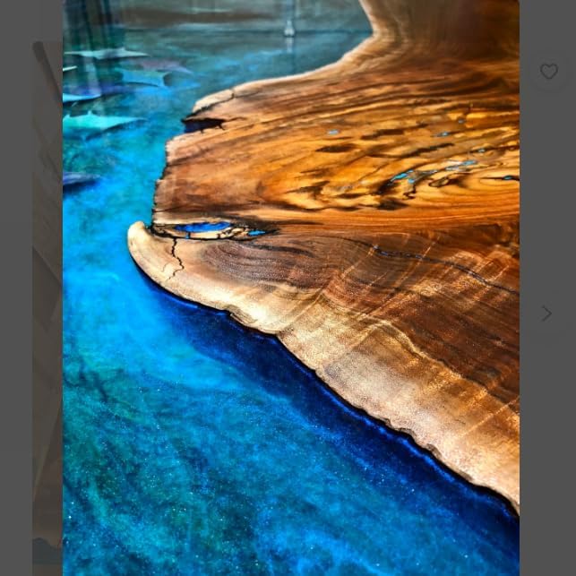 Epoxy Resin Artistic Handmade Ocean Island Beach with Shark and Stingrays Art Solid Wood Coffee/Dining Tables for Living/Dining Rooms - resinhomefurniture