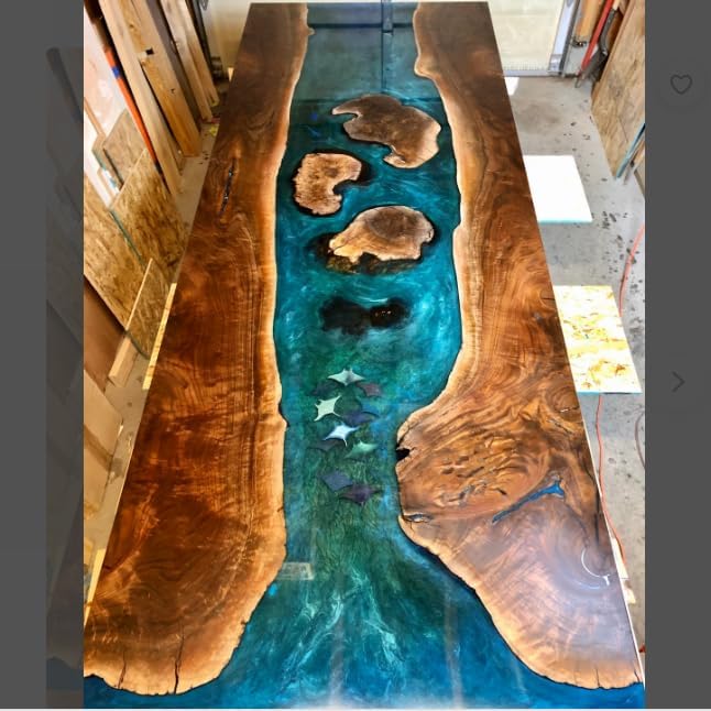 Epoxy Resin Artistic Handmade Ocean Island Beach with Shark and Stingrays Art Solid Wood Coffee/Dining Tables for Living/Dining Rooms - resinhomefurniture