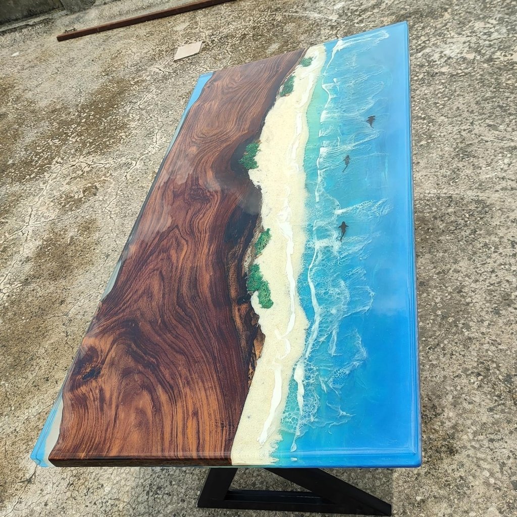Epoxy Resin Handmade Ocean Island Beach Art Solid Wood Customize Artistic Tables - resinhomefurniture