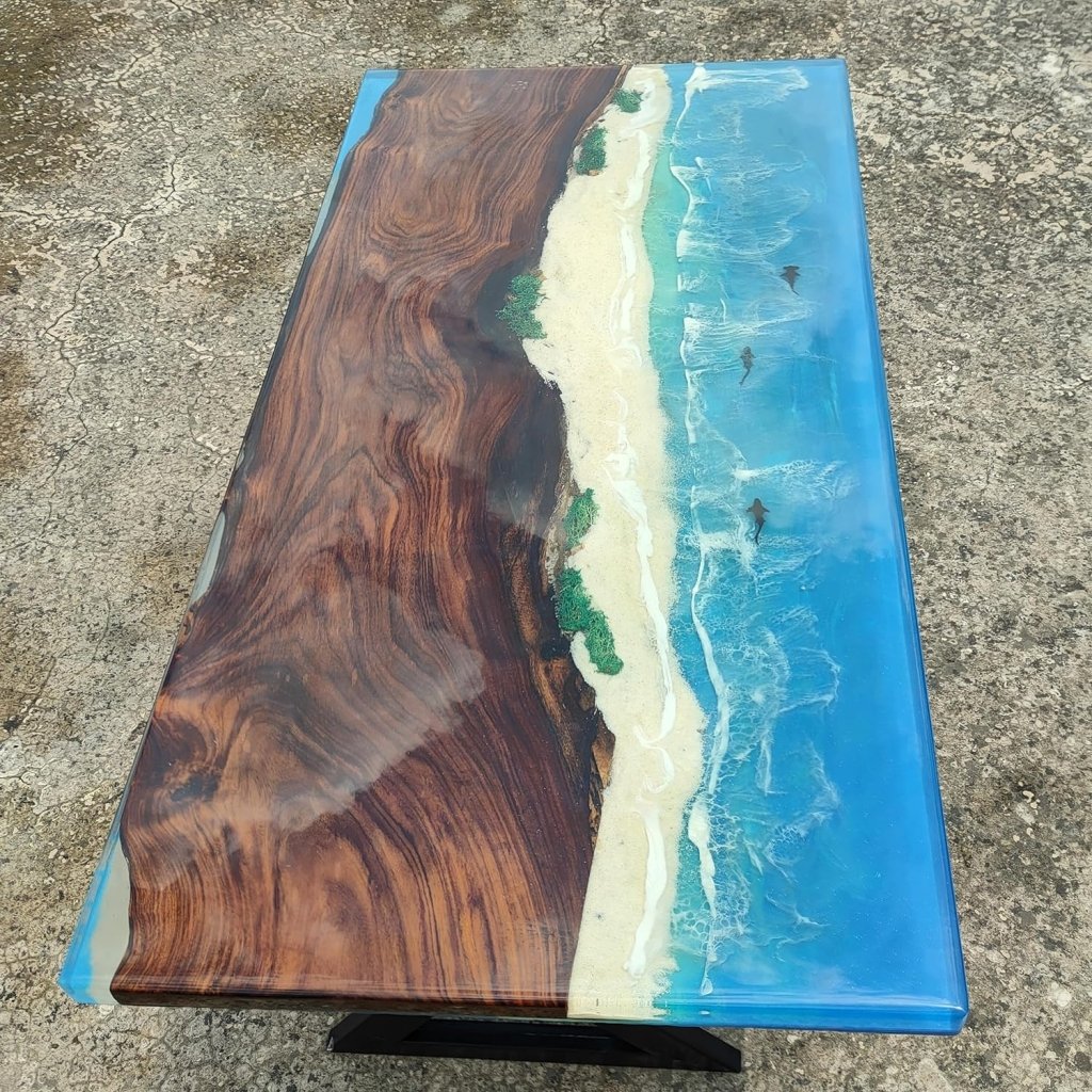 Epoxy Resin Handmade Ocean Island Beach Art Solid Wood Customize Artistic Tables - resinhomefurniture