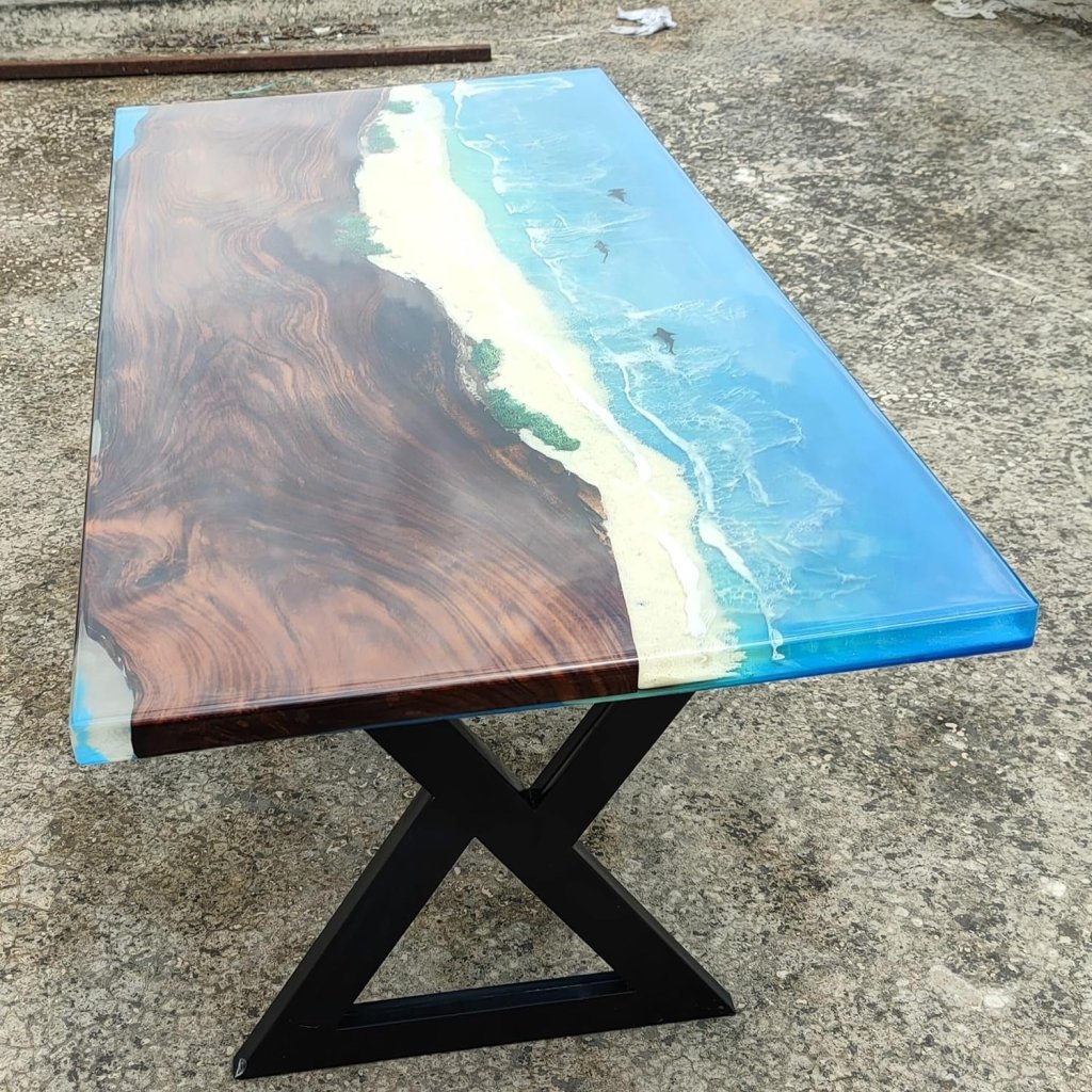 Epoxy Resin Handmade Ocean Island Beach Art Solid Wood Customize Artistic Tables - resinhomefurniture