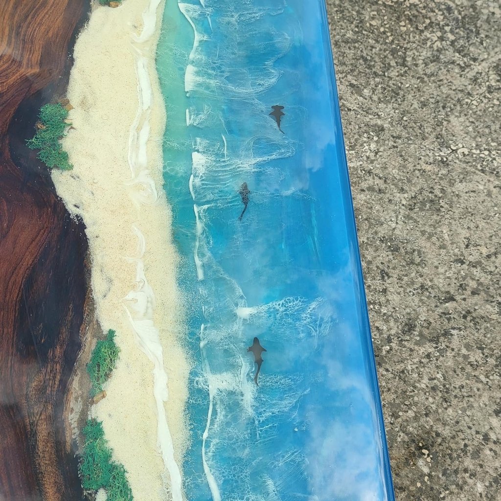 Epoxy Resin Handmade Ocean Island Beach Art Solid Wood Customize Artistic Tables - resinhomefurniture