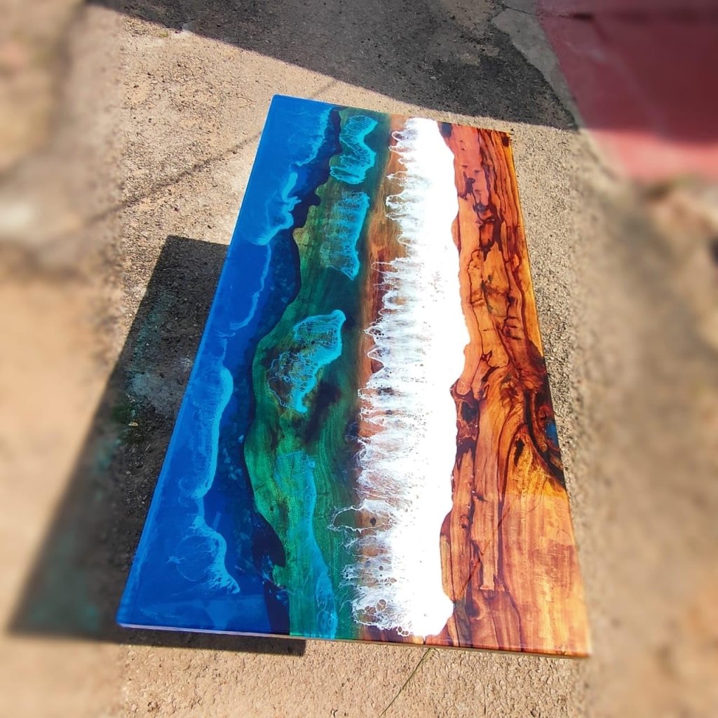 epoxy resin ocean beach art solid wood coffee/dining/conference tables. - resinhomefurniture