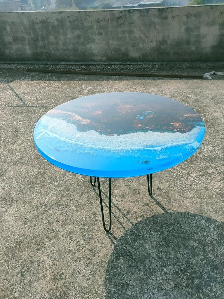 Epoxy Resin Ocean Theme Solid Wood Table - resinhomefurniture