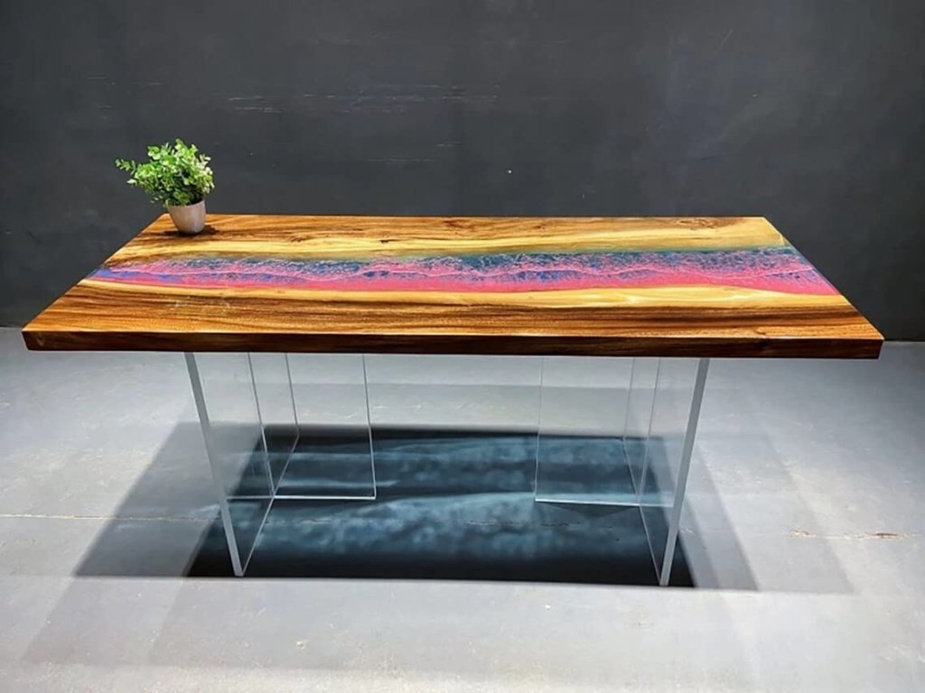 Epoxy Table Top Fully Customised Thick Resin River Table Indoor Outdoor Coffee Table Top Wooden Dining Table Top (28.5" Inches Tall, 24 x 12 Inches) - resinhomefurniture