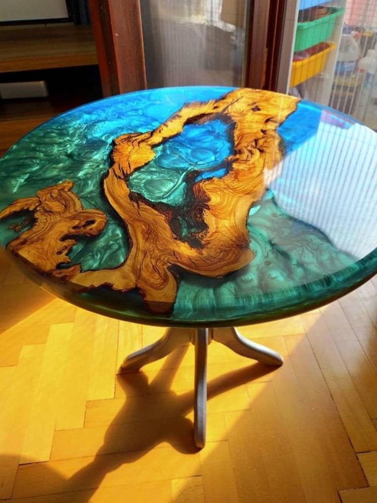 Exquisite Frostic Green & Blue Metallic Epoxy Resin Round Coffee Table Patio Table Console Table Side Table Center Table Coastal Table Living Room Table - resinhomefurniture
