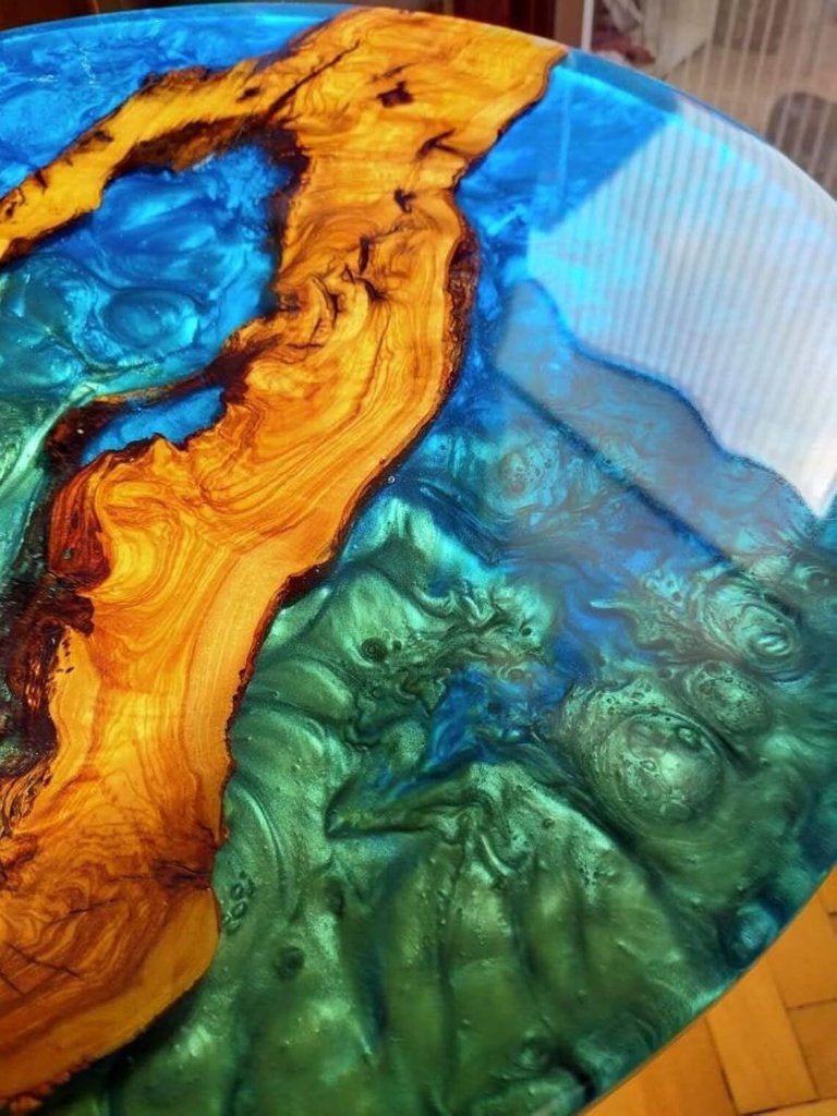 Exquisite Frostic Green & Blue Metallic Epoxy Resin Round Coffee Table Patio Table Console Table Side Table Centre Table Coastal Table Living Room Table - resinhomefurniture