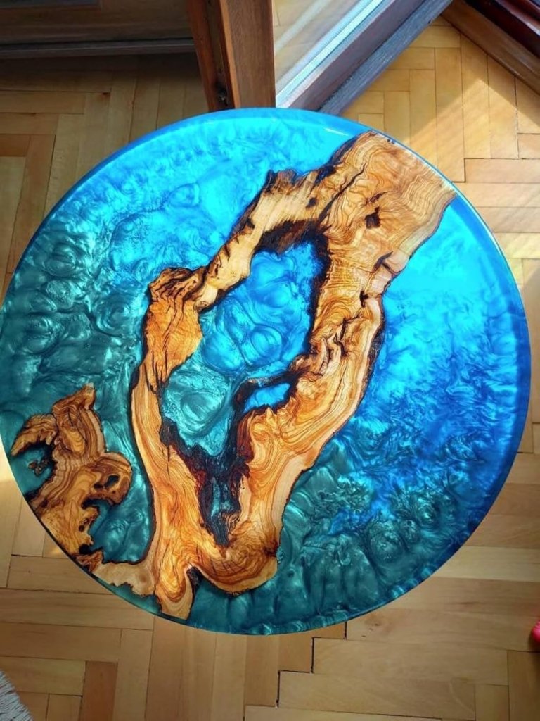 Exquisite Frostic Green & Blue Metallic Epoxy Resin Round Coffee Table Patio Table Console Table Side Table Centre Table Coastal Table Living Room Table - resinhomefurniture