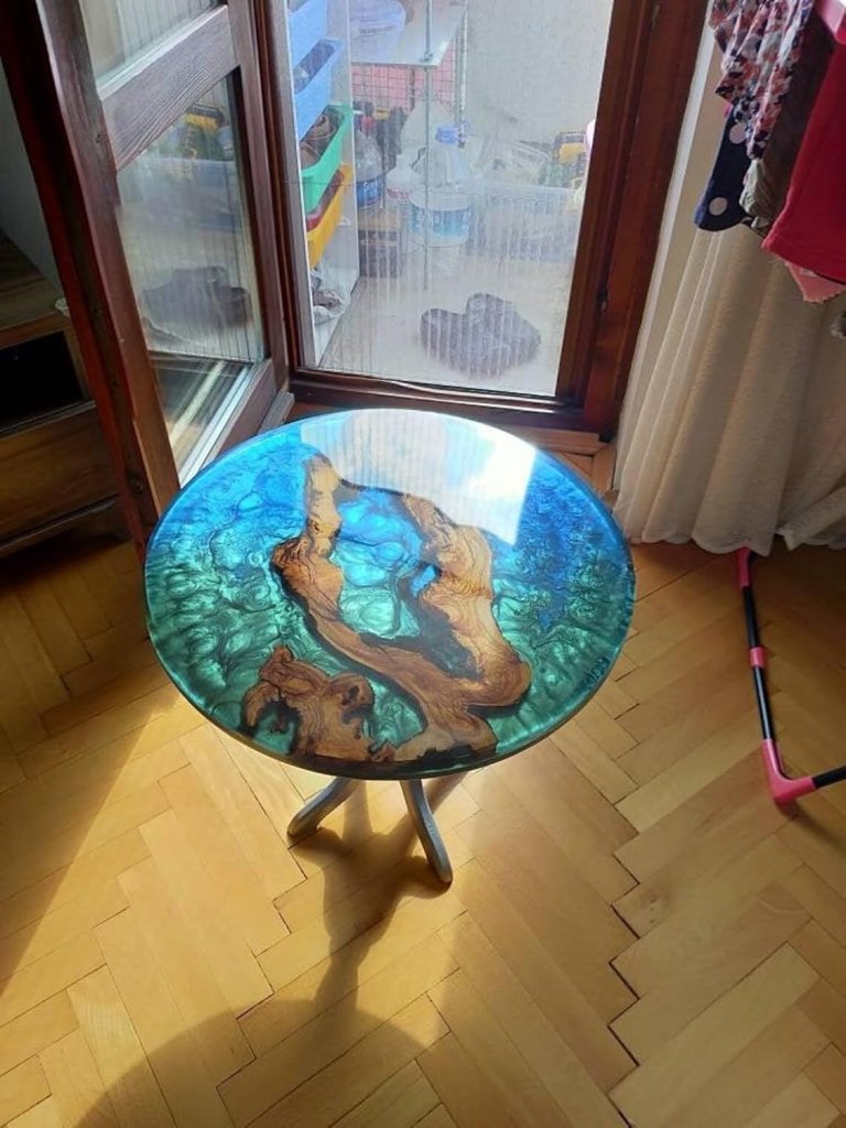 Exquisite Frostic Green & Blue Metallic Epoxy Resin Round Coffee Table Patio Table Console Table Side Table Centre Table Coastal Table Living Room Table - resinhomefurniture