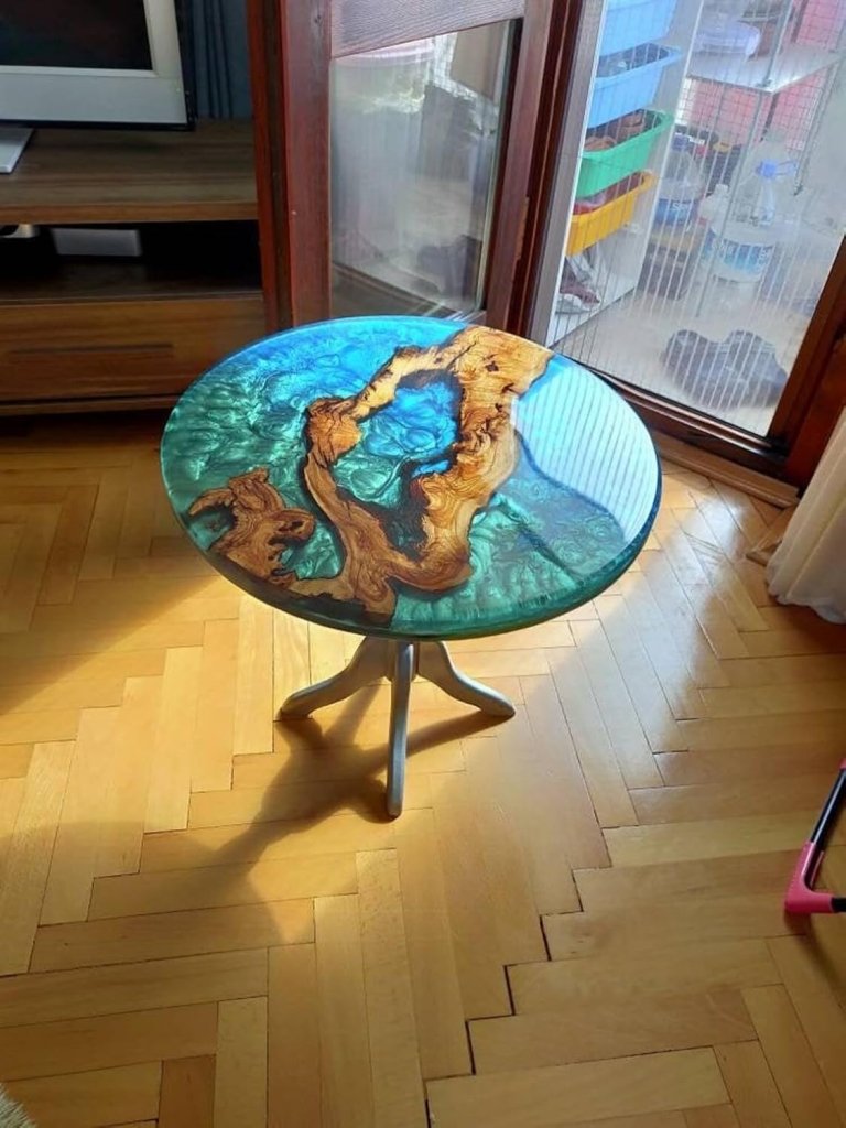 Exquisite Frostic Green & Blue Metallic Epoxy Resin Round Coffee Table Patio Table Console Table Side Table Centre Table Coastal Table Living Room Table - resinhomefurniture