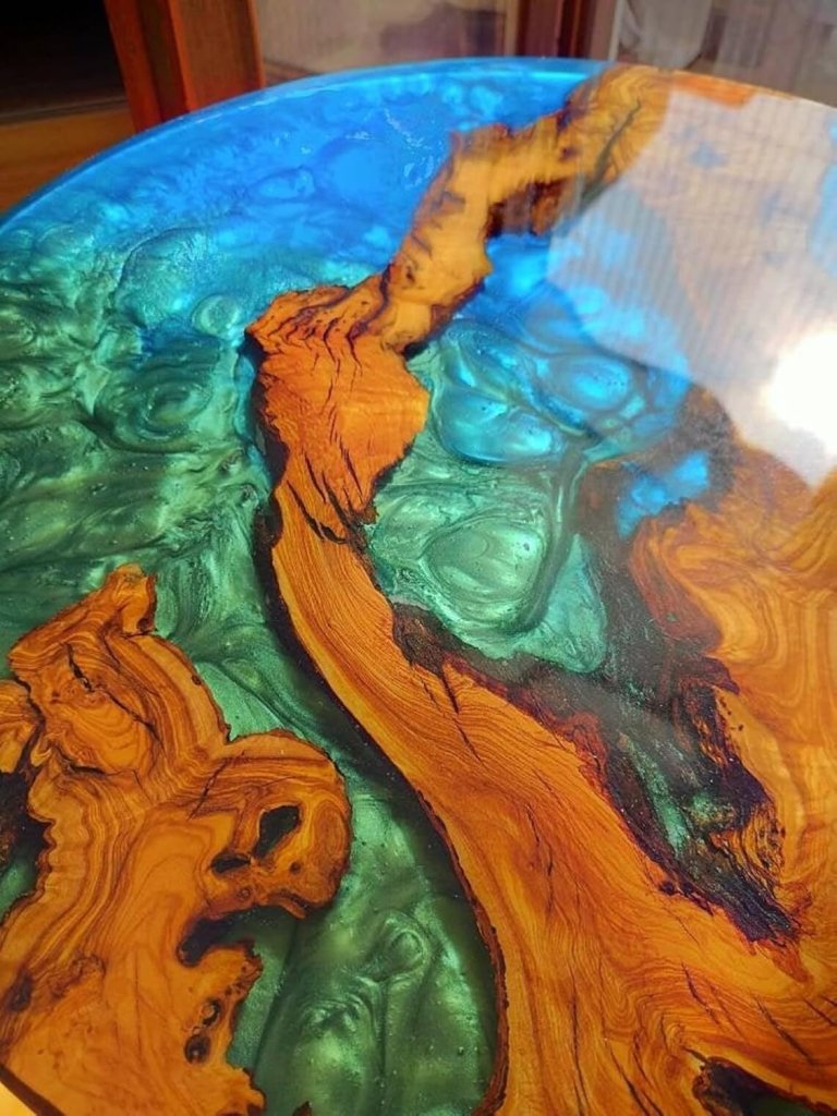 Exquisite Frostic Green & Blue Metallic Epoxy Resin Round Coffee Table Patio Table Console Table Side Table Centre Table Coastal Table Living Room Table - resinhomefurniture