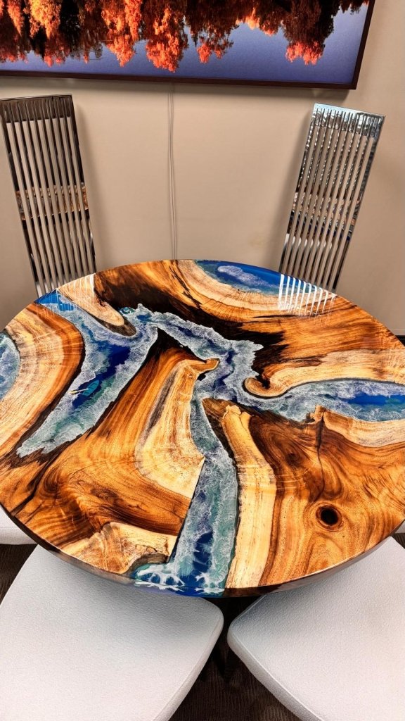 Exquisite Ocean Blue Epoxy Resin Round Dining Table Coffee Table Living Room Table Center Table Hallway Table Office Table Patio Table Console Table Side/End Table - resinhomefurniture