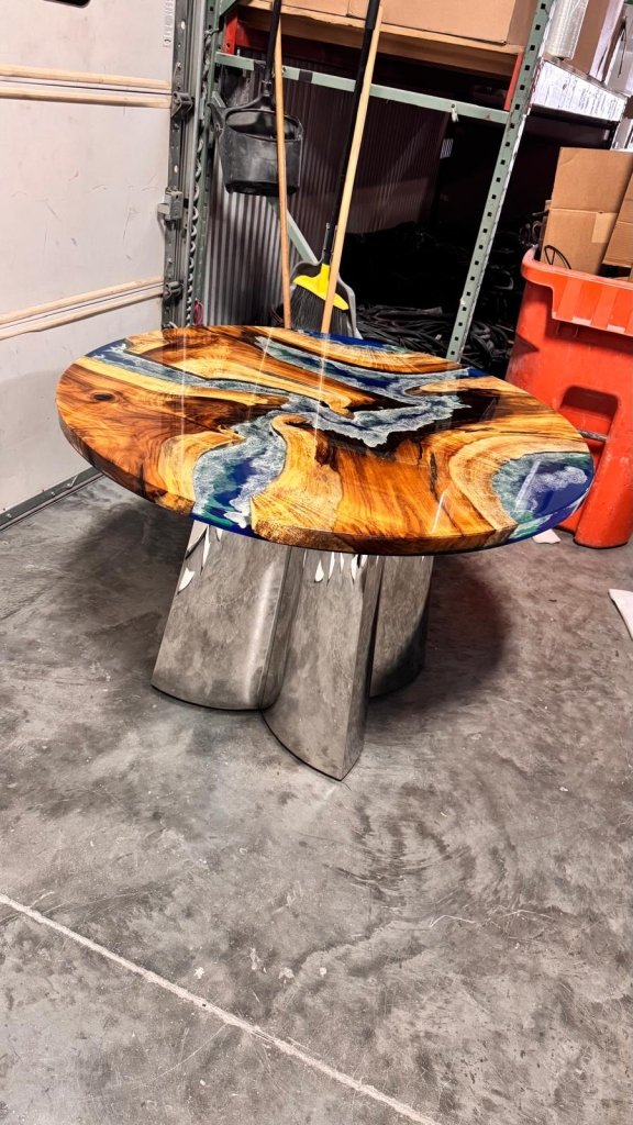 Exquisite Ocean Blue Epoxy Resin Round Dining Table Coffee Table Living Room Table Center Table Hallway Table Office Table Patio Table Console Table Side/End Table - resinhomefurniture