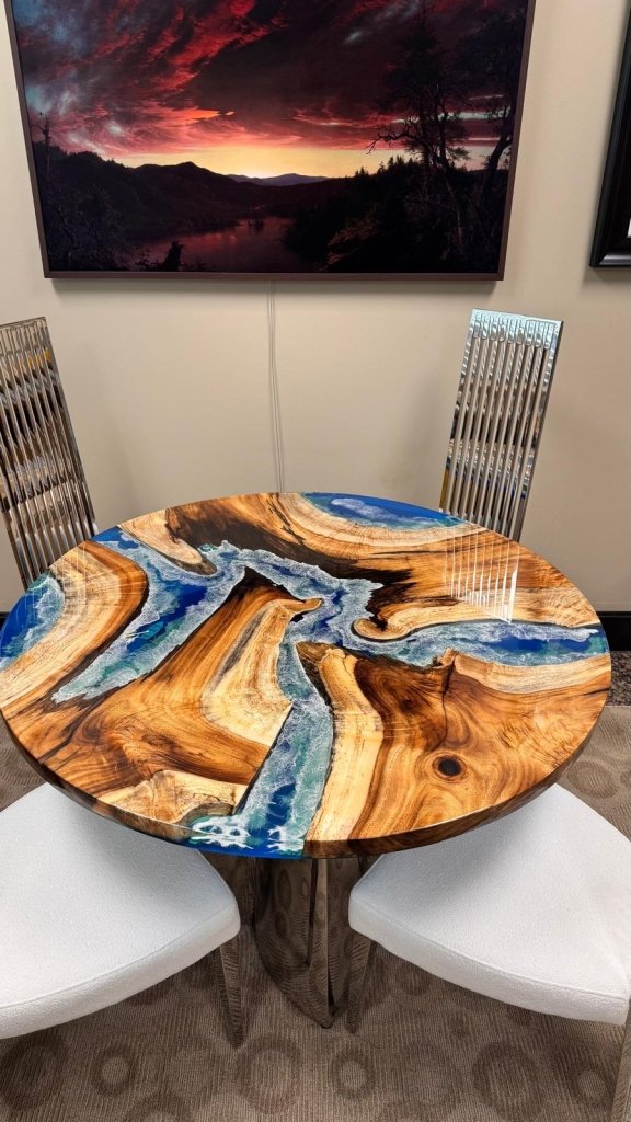 Exquisite Ocean Blue Epoxy Resin Round Dining Table Coffee Table Living Room Table Center Table Hallway Table Office Table Patio Table Console Table Side/End Table - resinhomefurniture