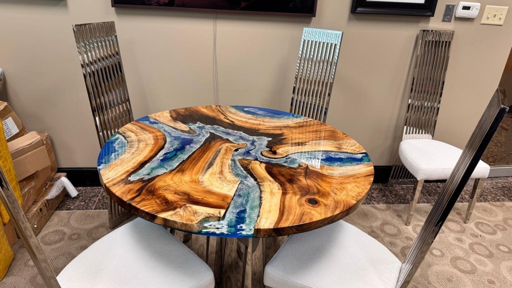 Exquisite Ocean Blue Epoxy Resin Round Dining Table Coffee Table Living Room Table Center Table Hallway Table Office Table Patio Table Console Table Side/End Table - resinhomefurniture