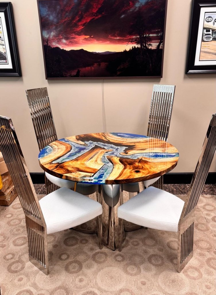 Exquisite Ocean Blue Epoxy Resin Round Dining Table Coffee Table Living Room Table Center Table Hallway Table Office Table Patio Table Console Table Side/End Table - resinhomefurniture