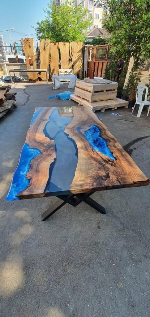 Extendable Blue and White Ocean Waves Epoxy Resin Table Dining Table Coffee Table Living Room Table Center Table Patio Table Console Table End/Side Table - resinhomefurniture