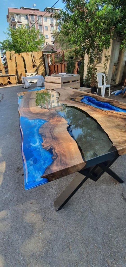 Extendable Blue and White Ocean Waves Epoxy Resin Table Dining Table Coffee Table Living Room Table Center Table Patio Table Console Table End/Side Table - resinhomefurniture