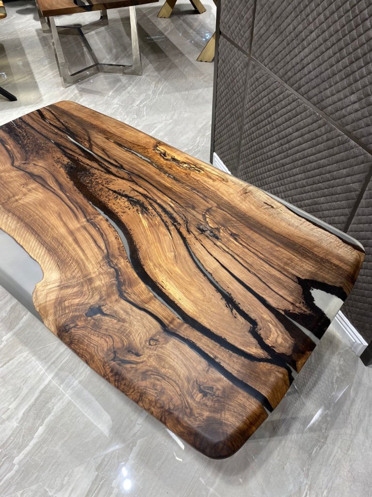 Extendable Live Edge Translucent Epoxy Dining Table Living Room Table Coffee Table Hallway Table Office Table Console Table Center Table End/Side Table Home Décor - resinhomefurniture