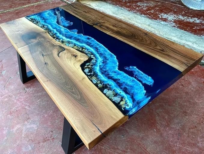 Large Epoxy Straight Acacia Wood River Table with Stones Epoxy Dinning Table Resin Table Coffee Table Living Room Table Home Decor Resin Art Table Patio Table Top - resinhomefurniture