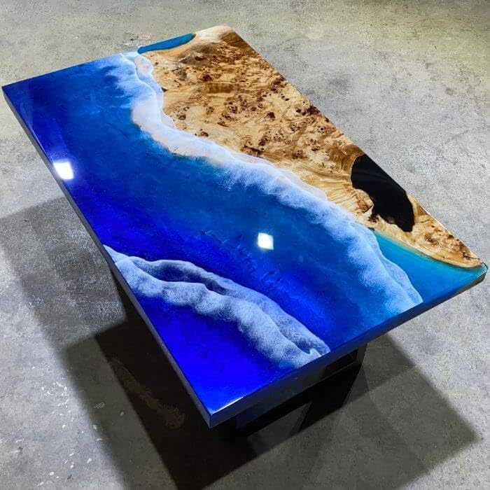 Large Indoor Blue Island Look Epoxy Resin Dining Table Resin Coffee Table Living Room Table for 2, 4, 6, 8 Epoxy Table Top Resin Epoxy Table Bar Counter - resinhomefurniture