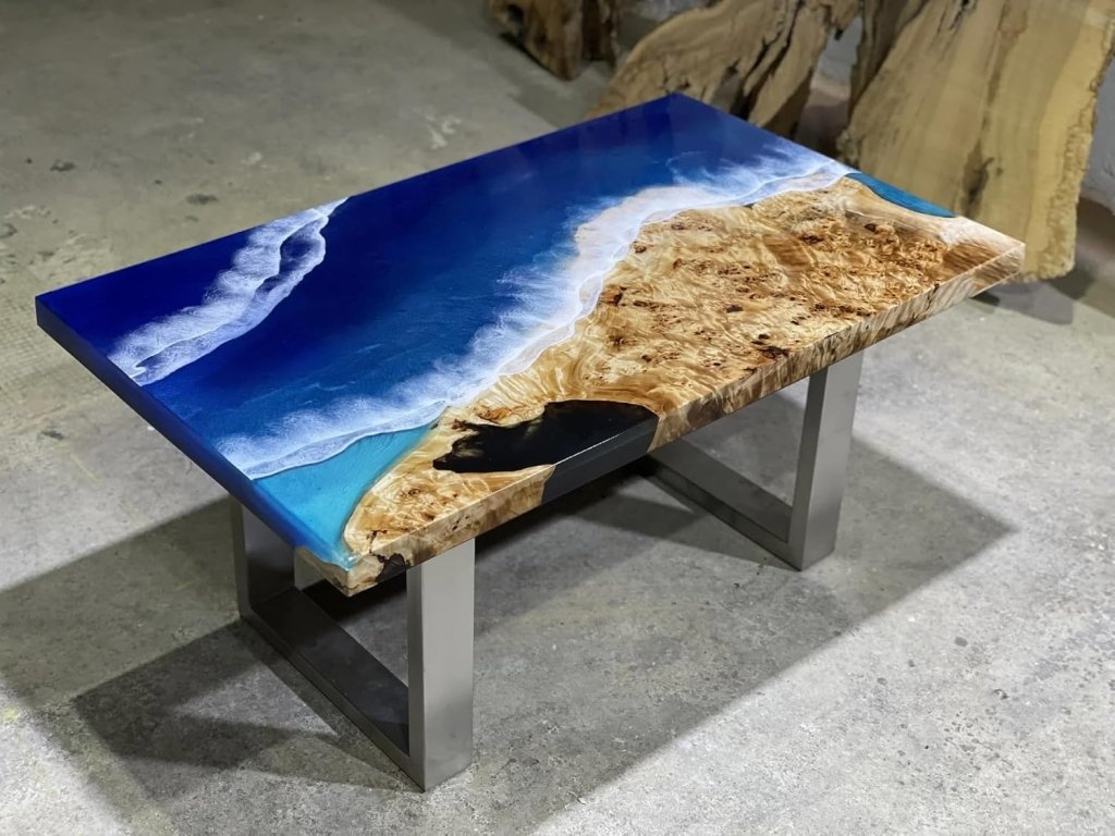 Large Indoor Blue Island Look Epoxy Resin Dining Table Resin Coffee Table Living Room Table for 2, 4, 6, 8 Epoxy Table Top Resin Epoxy Table Bar Counter - resinhomefurniture