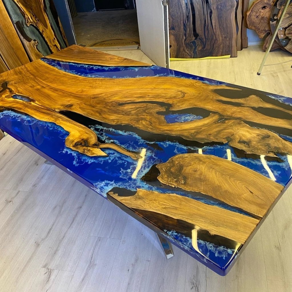 Large Indoor Epoxy Dining Table Resin Coffee Table Blue Ocean Table for 2, 4, 6, 8 Living Room Table Epoxy Table Top Resin Epoxy Table River - resinhomefurniture