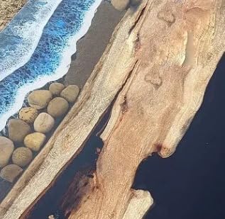 Large Indoor Ocean Blue Epoxy Resin Dining Table Centre Table with Stone & Rock Kitchen Table Living Room Table Patio Table Conference Table Coffee Table Home Décor - resinhomefurniture