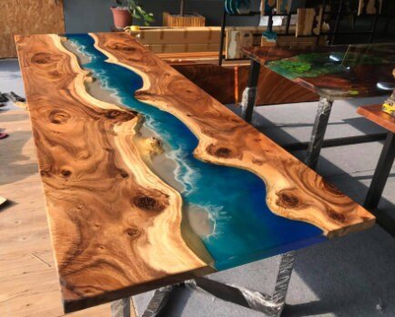 Live Edge With River Look Epoxy Resin Dining Table Coffee Table End Table Wooden Table Living Room Table Bar Counter Home D?cor side table. - resinhomefurniture