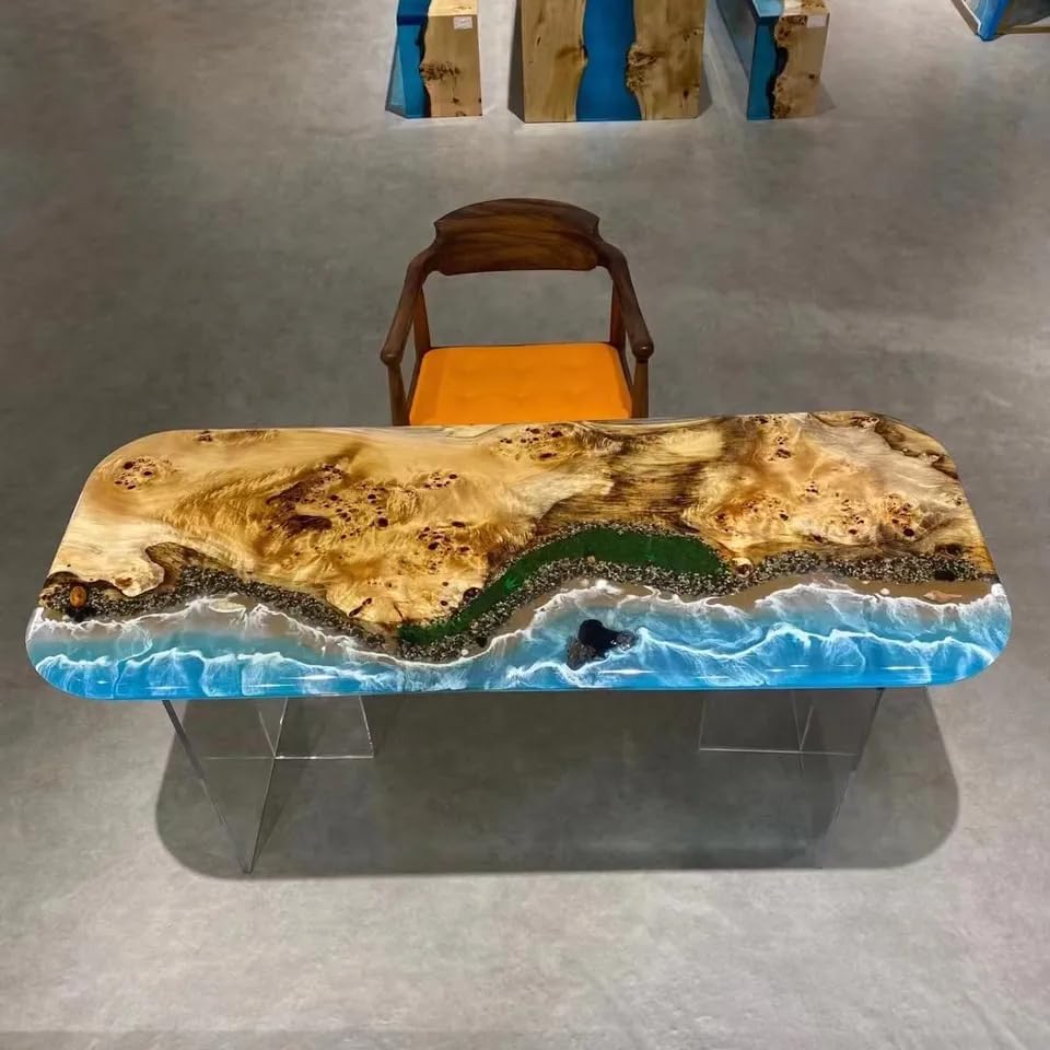 Natural Light Wood Resin Epoxy Ocean Beach Feel with Waves Table Living Room Table Coastal Table Epoxy Dining Table Resin Coffee Table Side/End Table Home Décor - resinhomefurniture