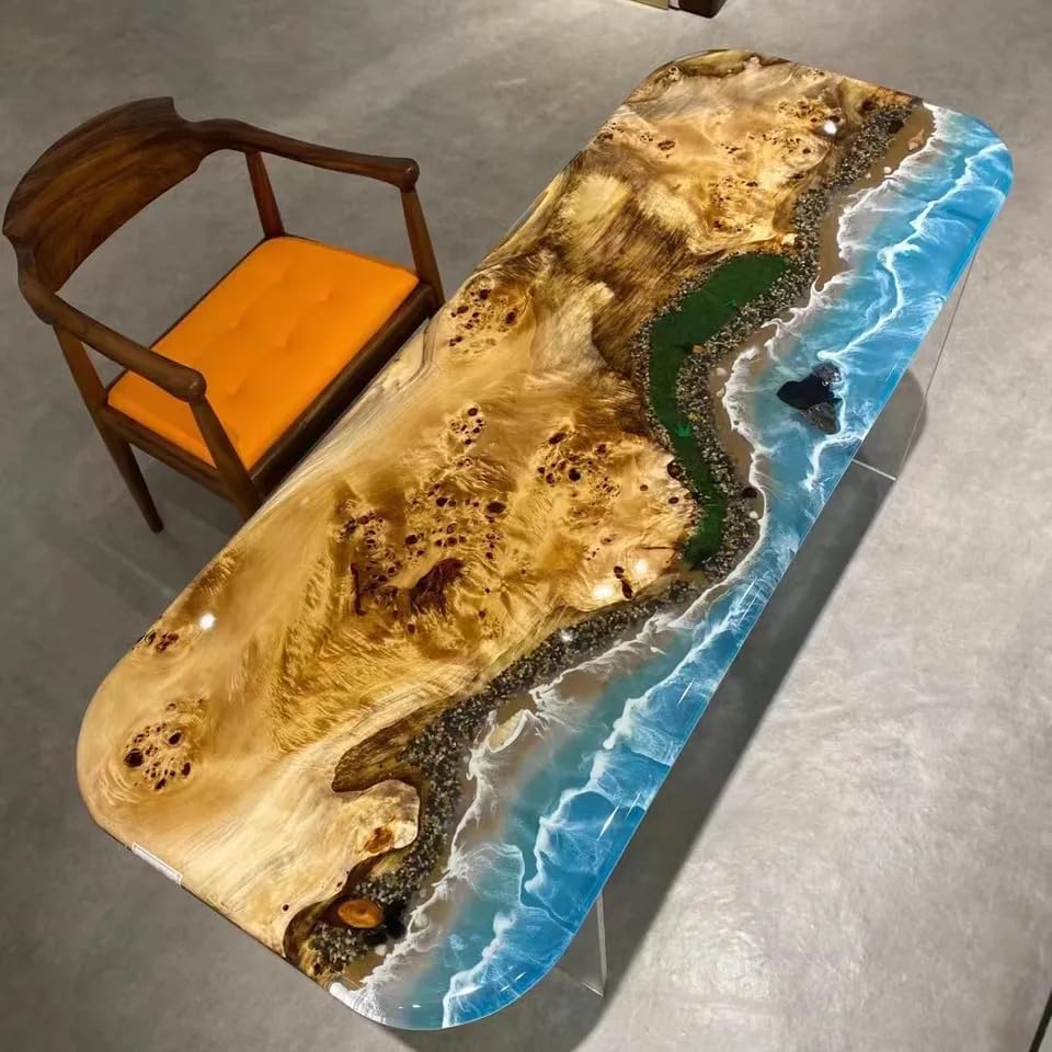 Natural Light Wood Resin Epoxy Ocean Beach Feel with Waves Table Living Room Table Coastal Table Epoxy Dining Table Resin Coffee Table Side/End Table Home Décor - resinhomefurniture