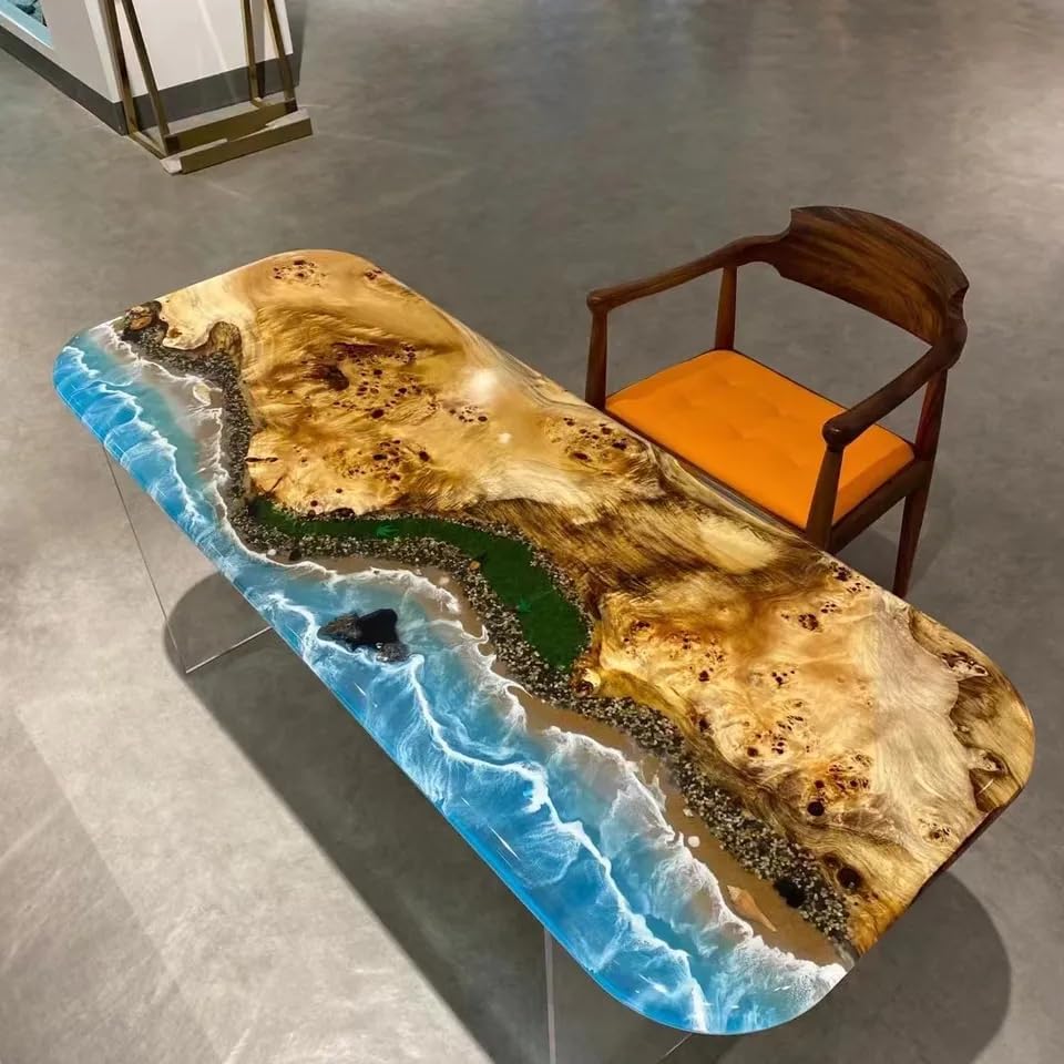 Natural Light Wood Resin Epoxy Ocean Beach Feel with Waves Table Living Room Table Coastal Table Epoxy Dining Table Resin Coffee Table Side/End Table Home Décor - resinhomefurniture