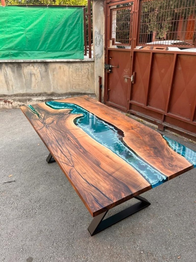 Natural Wood Blue River Flow Epoxy Dinning Table Living Room Table Coffee Table Live Edge Wooden Table Resin Table Side/End Table Conference Table Top Home Décor - resinhomefurniture