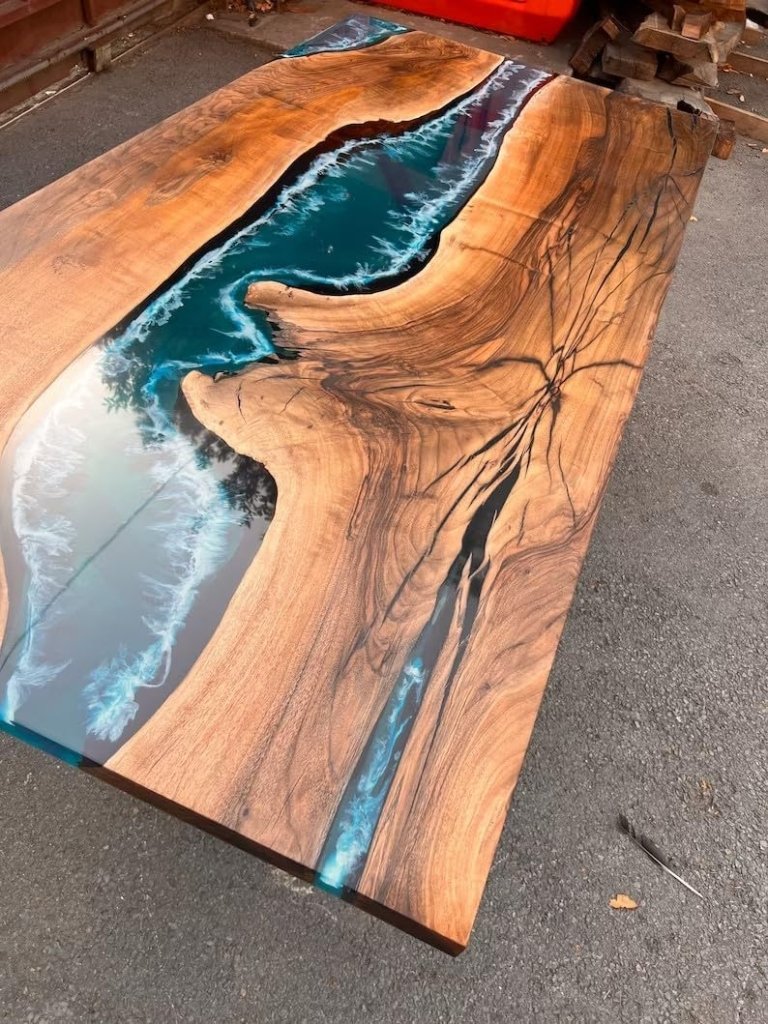 Natural Wood Blue River Flow Epoxy Dinning Table Living Room Table Coffee Table Live Edge Wooden Table Resin Table Side/End Table Conference Table Top Home Décor - resinhomefurniture