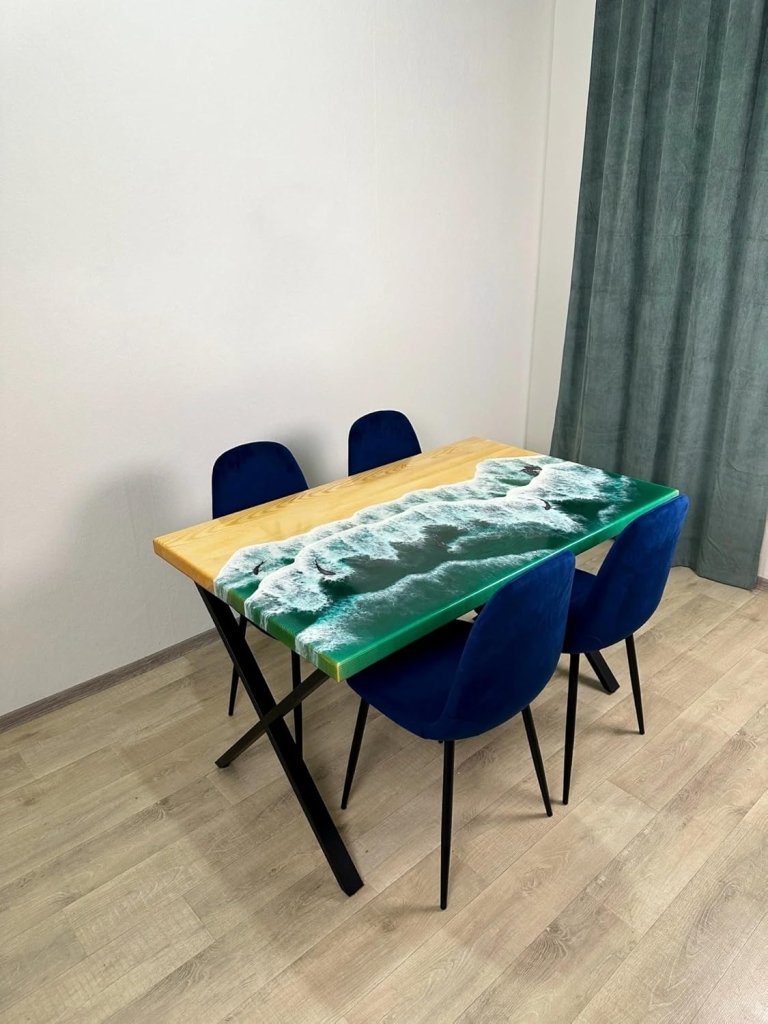Natural Wood Elegant Green Ocean Look Acacia Wood Dining Table Resin Table Coffee Table Conference Table Home Décor Side/end Table Kitchen Table Bar Counter Top - resinhomefurniture
