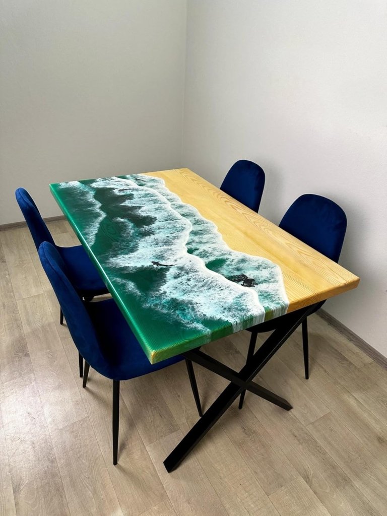 Natural Wood Elegant Green Ocean Look Acacia Wood Dining Table Resin Table Coffee Table Conference Table Home Décor Side/end Table Kitchen Table Bar Counter Top - resinhomefurniture