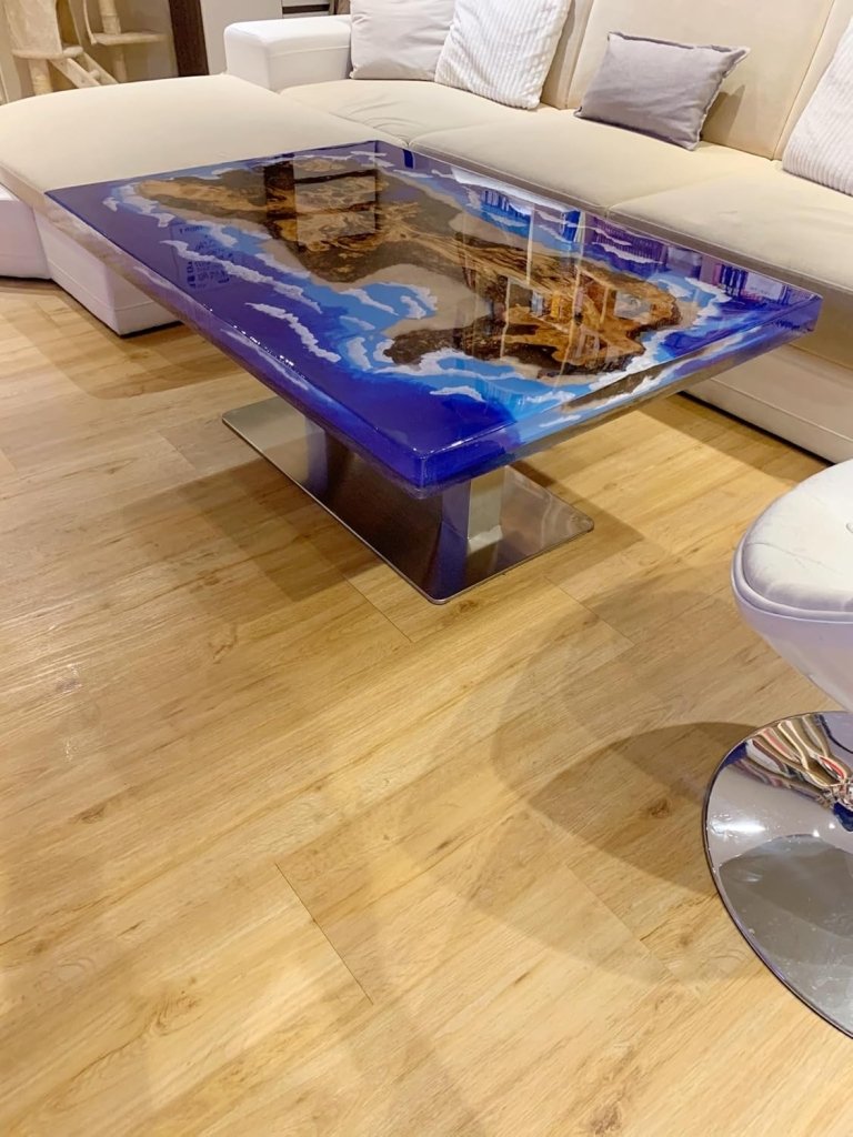 Natural Wood Resin Epoxy Blue Classic Island Look with Waves Table Coastal Table Top Dining Table Coffee Table Side/End Table Home Décor - resinhomefurniture