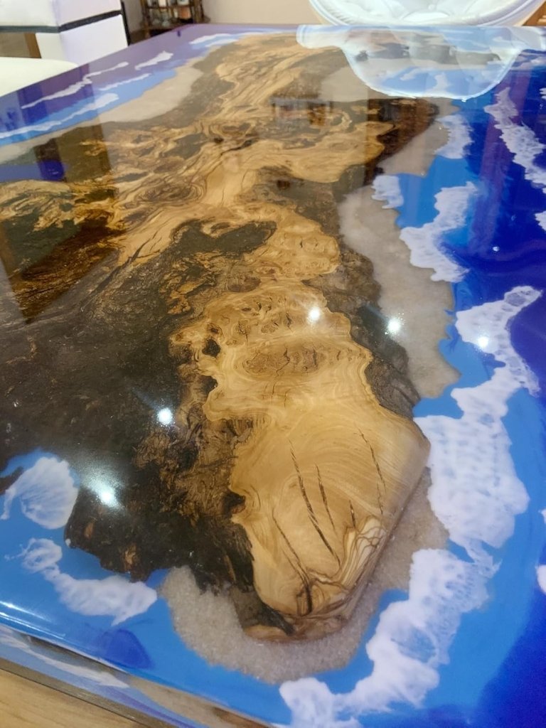 Natural Wood Resin Epoxy Blue Classic Island Look with Waves Table Coastal Table Top Dining Table Coffee Table Side/End Table Home Décor - resinhomefurniture