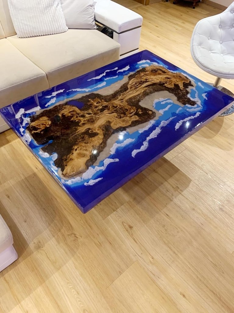 Natural Wood Resin Epoxy Blue Classic Island Look with Waves Table Coastal Table Top Dining Table Coffee Table Side/End Table Home Décor - resinhomefurniture