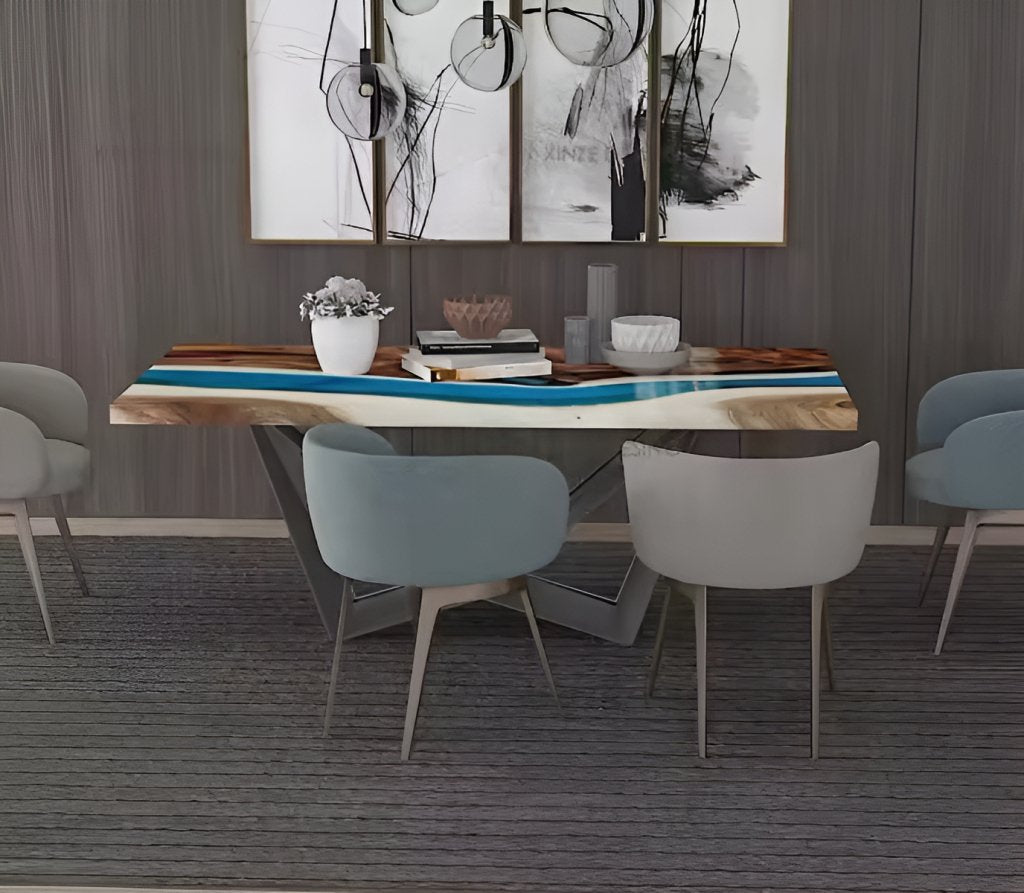 Natural Wood Resin Epoxy Table Clear Blue Stone Dinning Coastal table Top Dining Table Coffee Table Side/End Table Bar Counter Home D?cor - resinhomefurniture