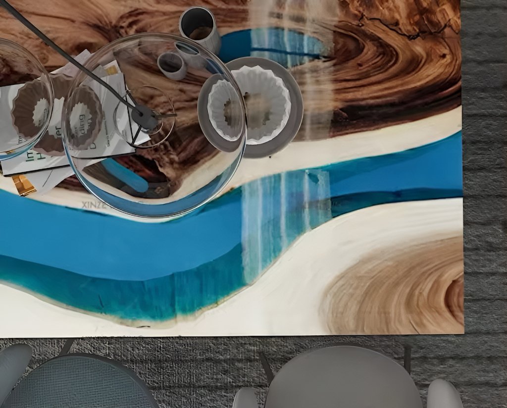 Natural Wood Resin Epoxy Table Clear Blue Stone Dinning Coastal table Top Dining Table Coffee Table Side/End Table Bar Counter Home D?cor - resinhomefurniture
