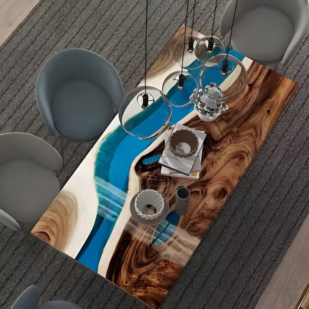Natural Wood Resin Epoxy Table Clear Blue Stone Dinning Coastal table Top Dining Table Coffee Table Side/End Table Bar Counter Home D?cor - resinhomefurniture