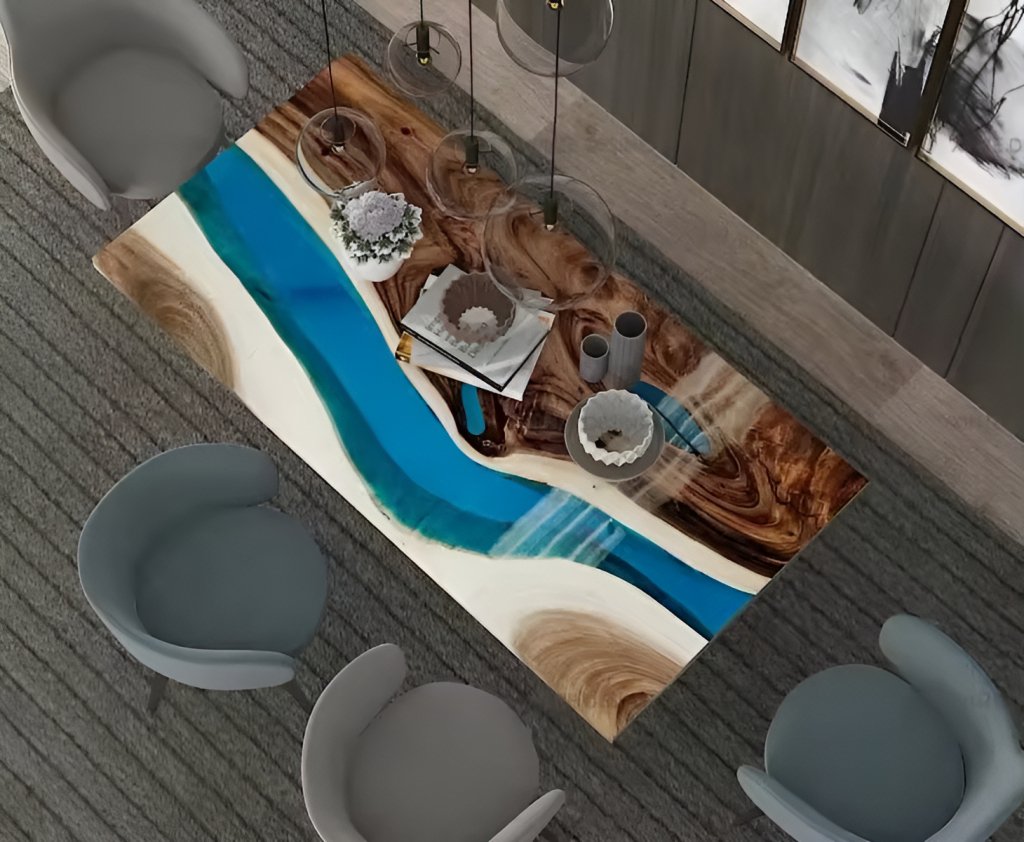 Natural Wood Resin Epoxy Table Clear Blue Stone Dinning Coastal table Top Dining Table Coffee Table Side/End Table Bar Counter Home D?cor - resinhomefurniture
