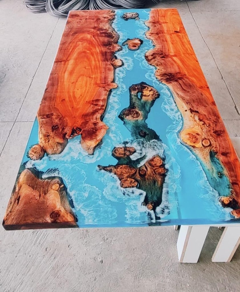 Natural Wood Resin Epoxy Unique Blue Ocean Flow Look Table Coastal Table Top Dining Table Coffee Table Side/End Table Home Décor - resinhomefurniture