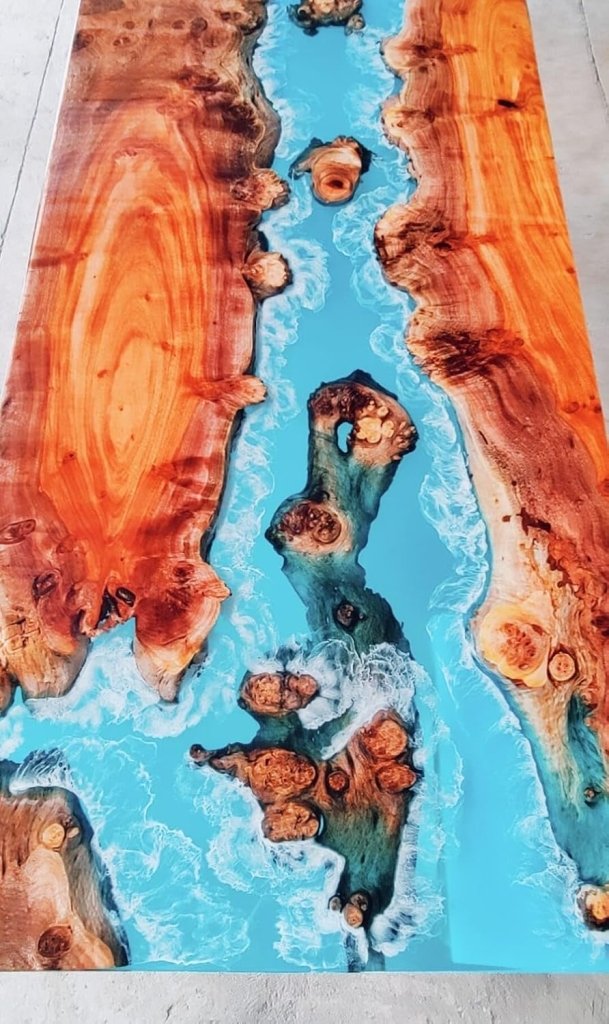 Natural Wood Resin Epoxy Unique Blue Ocean Flow Look Table Coastal Table Top Dining Table Coffee Table Side/End Table Home Décor - resinhomefurniture