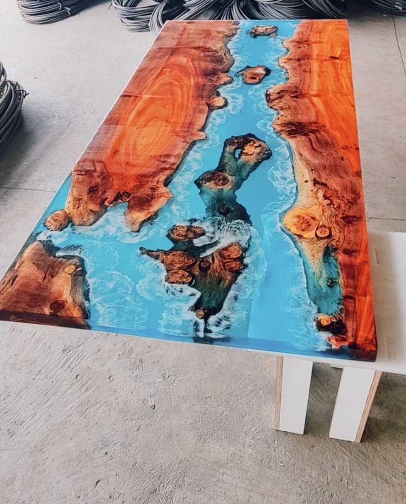 Natural Wood Resin Epoxy Unique Blue Ocean Flow Look Table Coastal Table Top Dining Table Coffee Table Side/End Table Home Décor - resinhomefurniture