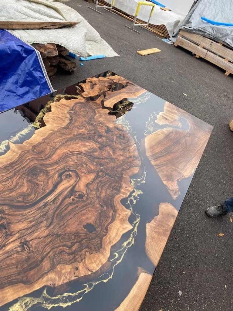 personalized - glossy - black - with - golden - waves - epoxy - resin - dining - table - acacia - wooden - table - living - room - table - coffee - table - console - table - patio - table - end - side - table - resinhomefurniture