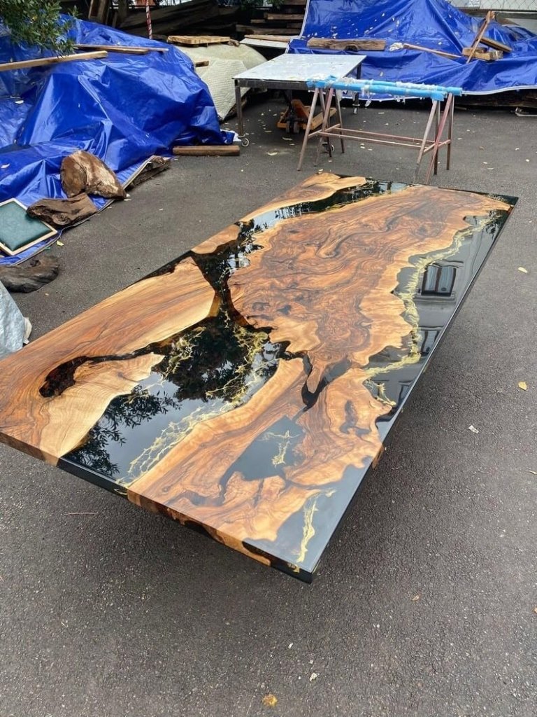 personalized - glossy - black - with - golden - waves - epoxy - resin - dining - table - acacia - wooden - table - living - room - table - coffee - table - console - table - patio - table - end - side - table - resinhomefurniture